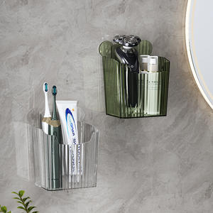 Estante de Almacenamiento para Baño, Rectangular, Sin Perforaciones, Montado en la Pared, Transparente, Verde Crema, con Portacepillos de Dientes - Product Image 2