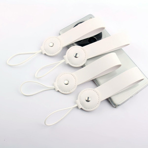 Double Sided Casual Eco-Friendly Leather Wrist Strap Button Design Handheld Lanyard Letterpress Printed Phone Cases Promotional