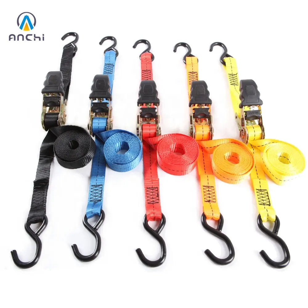 25mm 3m ratchet straps cargo lashing belts 1500lbs with S hooks