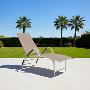 Lettino Prendisole Moderno in Textilene Color Tortora con Telaio in Alluminio, Sedia Reclinabile da Esterno dal Design Contemporaneo - Product Image 2