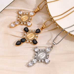 Vierge <span class=keywords><strong>Marie</strong></span> Zircon Bijoux Croix Pendentif Collier Plaqué Or 18k Bijoux Collier En Acier Inoxydable - Product Image 1