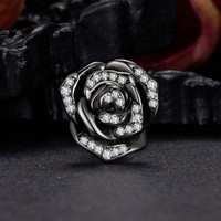 Bracelet personnalisé en argent sterling 925 noir, perles, breloques, Halloween, zircon 5A plaqué or, bijoux DIY, breloques gothiques en forme de fleur 3D