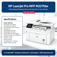 Imprimante multifonction laser monochrome sans fil reconditionnée compatible LaserJet Pro MFP M227fdw avec Ethernet intégré et impression recto-verso