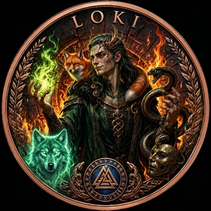 Moneta in Rame Puro 999 da 1 oz e 5 oz con Dio Norreno <span class=keywords><strong>Loki</strong></span>, Rilievo 3D, Colorazione UV, Effetto Proof-like, Regalo per Appassionati di Mitologia, Arte Metallica - Product Image 1