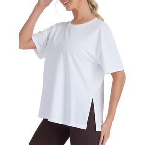 Camiseta de Manga Corta Holgada para Mujer FOXA, con Abertura Lateral, Cuello Redondo, Algodón, para Entrenamiento, Ropa Casual de Verano - Product Image 1