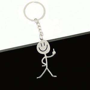 Porte-clés mignon en acier inoxydable en forme de couple avec dessin simple pour visage, pendentif mousqueton en forme de personnage - Product Image 3