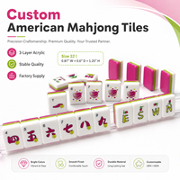 Fichas de Mahjong Americanas Acrílicas de 3 Capas de Primera Calidad, Diseño Floral Moderno en Rojo Rosa, Tamaño Lujoso de 32 mm, Duraderas, para Entretenimiento