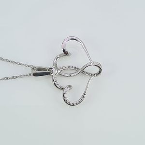Jewelspaark Double Heart Pendant Necklace 0.19 Cttw Diamond Rhodium Plated 925 Sterling Silver Trendy Women's Engagement Jewelry - Product Image 5