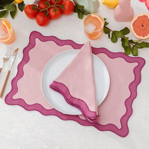 Eco-friendly Stonewash <b>Linen</b> Scalloped Edge Placemat Napkins Wedding Embroidered 100% <b>Linen</b> Napkin <b>Cloth</b> - Product Image 1