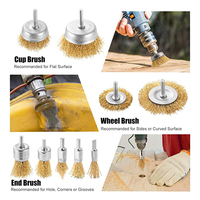 Laiton enduit Escobilla De Copa brosse à coupe en fil serti montée sur arbre et brosse plate et brosse d'extrémité pour enlever la rouille/la corrosion/la peinture