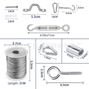 Stainless Steel Wire <b>Rope</b> Kit With Hooks And Clips For Garden <b>Lighting</b> Installation - Product Image 3