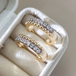 Trendy Women's Brass Jewelry <b>Studs</b> 14K Gold Plated Geometric C Shape Bling Zircon <b>Earrings</b> for Gift - Product Image 4