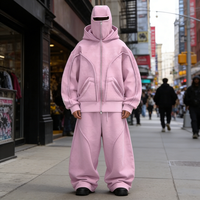 Ensemble survêtement streetwear homme Y2K personnalisé par fabricant OEM, comprenant un sweat à capuche masque de ski double épaisseur et un pantalon de survêtement oversize délavé à l'acide