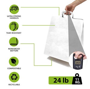 Sac en papier kraft brun biodégradable personnalisé avec poignée, sac de courses en papier kraft pour aliments, pizza, salade, gelée, nourriture pour animaux - Product Image 3