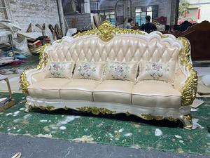 European Style Genuine Leather <b>Sofa</b> Set Solid <b>Wood</b> Carved <b>Frame</b> Tufted Back Living Room Furniture - Product Image 5