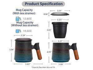 Taza de té de cerámica azul degradado de 14,5 onzas, tapa para infusor, mango de madera para té de hojas sueltas, esquema de Color negro y azul, ideal para remojar - Product Image 3