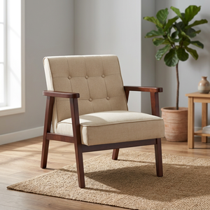 Industrial Design Modular Foldable Modern Living Room <b>Armchair</b> Solid Rubber <b>Wood</b> Frame Cushioned Seat Apartment Bedroom Villa - Product Image 3