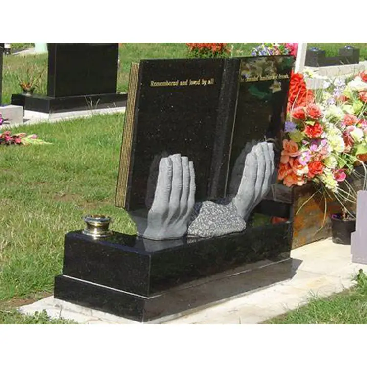 Black Granite Open Book Memorial Headstone Stone Tombstone