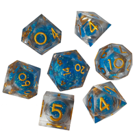 Ensemble de 7 dés en résine faits à la main à bords tranchants, avec cœur à paillettes liquides et sable mobile, dés polyédriques DND pour jeux de société, vente en gros