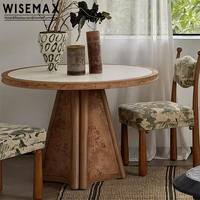 Meubles WISEMAX, style médiéval français, meubles de salle à manger, plateau en travertin, placage en bois de ronce, table à manger ronde pour la maison
