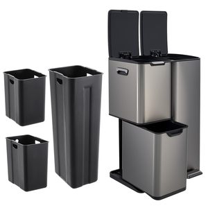 Factory Direct Sale High Quality 60L (13L+17L+30L) Matt Black Triple Compartment Recycle <b>Bin</b> With Foldable Pedals - Product Image 1