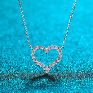 Collier pendentif en argent 925 <span class=keywords><strong>Original</strong></span> Diamond Test Past 0.3-1.2 Ct Brilliant Cut D Color Moissanite Heart Chain Platinum Plated Chain - Product Image 1