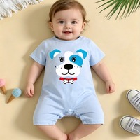 Romper Bayi Summer Infant Motif Kustom 100% Katun Biru Langit Lengan Pendek Kancing Tekan di Selangkangan