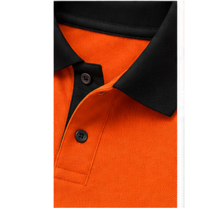 เสื้อโปโลผู้ชาย สีส้ม-ดำ แห้งเร็ว ลายเส้นโค้ง แนวสปอร์ต คอกลม ใส่ทำงานได้ทุกวัน ชุดลำลอง ชุดออกกำลังกาย - Product Image 5