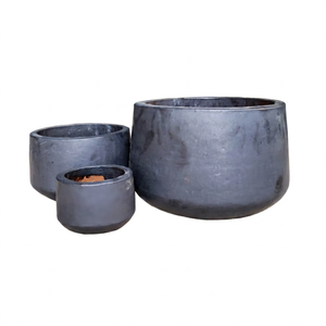 Juego de Macetas Minimalistas de Concreto para Interiores, Diseño Circular en Gris Oscuro para Uso Doméstico - Product Image 1