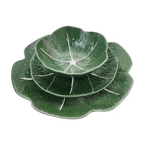 JINTCH <span class=keywords><strong>Vaisselle</strong></span> verte gaufrée en forme de fleur <span class=keywords><strong>Vaisselle</strong></span> en <span class=keywords><strong>porcelaine</strong></span> gravée Ensemble de <span class=keywords><strong>vaisselle</strong></span> - Product Image 5