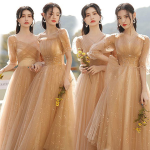 Bridesmaid Dress 2025 Elegant Khaki Long V Neck Tulle Evening Gown For Wedding Banquet Women Simple Style - Product Image 1