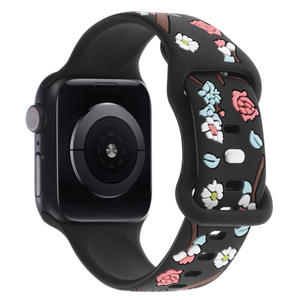 Bracelets de montre en caoutchouc imprimés de fleurs remarquables, résistants à la transpiration, compatibles avec Apple Watch Series 5 40mm 44mm pour femmes - Product Image 5
