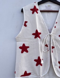 Chaleco bordado hecho a mano de algodón 100% para mujer, Chaleco Corto ligero, temporada primavera-invierno, fácil de llevar, tejido con bordado de estrellas - Product Image 6