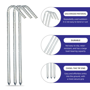 Piquets de sol en acier en forme de 7 <span class=keywords><strong>pour</strong></span> tente <span class=keywords><strong>d</strong></span>'auvent de construction extérieure Ancres de jardinage coupe-vent Finition zinguée - Product Image 2