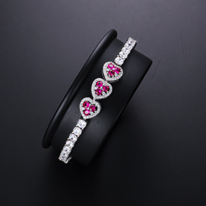 Pulsera de Cadena Tipo Tenis con Forma de Corazón para Mujer, Chapada en Oro de 14k y Plata, con Circonitas Cúbicas, para Bodas - Product Image 5