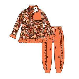 Conjunto de 2 Piezas de Ropa para Niñas, Camiseta Informal Personalizada con Estampado Floral de Algodón de Manga Larga y Pantalones Jogger con Volantes - Product Image 4