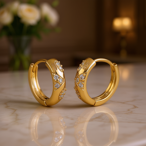 Boucles d'oreilles Huggie Bella E4105 plaquées or avec cristaux sertis griffe, classiques pour femme, à porter au quotidien - Product Image 2