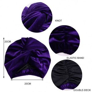 Turbantes de terciopelo con diseño moderno para mujer, gorro de quimioterapia con forro de satén sedoso, turbante para exteriores, talla única. - Product Image 5
