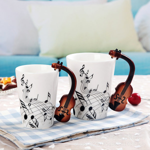 Magic Cartoon <span class=keywords><strong>3D</strong></span> Cerámica Música Violín Música Taza de café Taza creativa con asa - Product Image 1