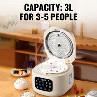 Cuisinière à riz électrique multifonction intelligente 3L avec contrôle tactile numérique, fonction maintien au chaud et cuve antiadhésive pour la cuisine familiale