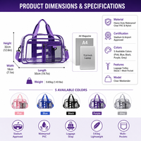 Sac de sport transparent en PVC approuvé pour les stades, imperméable, pour voyage, week-end, gym, avec pochette pour bagage, pour femmes