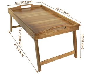 Akazien holz Klapp tablett Holz Frühstück Serviert ablett mit Griff und Beinen Getränke platte Natur - Product Image 5