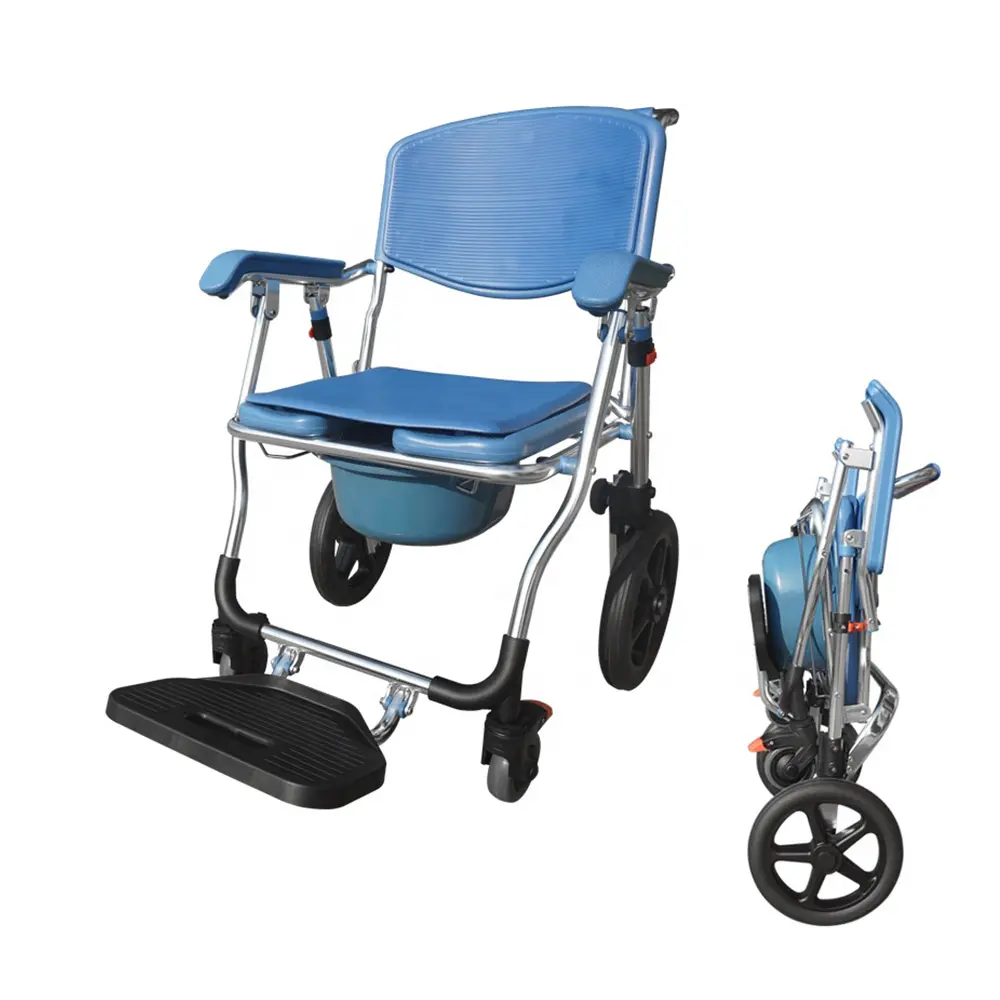 Shower Mobile Commode Chair Aluminum alloy folding belt wheel elderly toilet chair pregnant woman disabled Shower Wheel chair