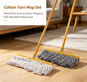 High Quality Durable Reusable Bulk Wooden Handle Large Cotton Flat <b>Mop</b> Sliding Wringing Wet <b>Dry</b> Cleaning <b>Mop</b> for Home Hotel - Product Image 2
