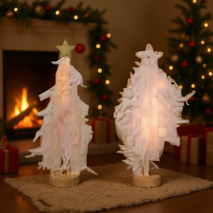 Homeera Christmas Tree Decoration Set 2 Piece White Pine Artificial Indoor Standing Ornament With Star Top Lighted Design - Product Image 2