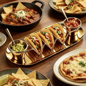 En gros, support à tacos en acier inoxydable, plateau, cuillère à condiments, coupelle à sauce, ensemble de couverts de service pour fêtes, banquets et restaurants - Product Image 4