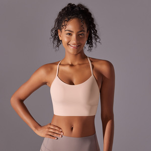 Soutien-gorge de sport pour femme à fines bretelles et dos en T, rembourré et extensible, à maintien léger, pour le yoga, la gym, le fitness, le Pilates et les activités sportives, vente en gros - Product Image 2