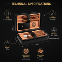 Étui à cigares portable en bois de cèdre espagnol, boîte à cigares de voyage en cuir avec plateau amovible, pochette zippée pour 6 cigares, cadeau pour homme