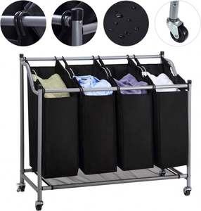 Sorter Cart 4-<b>Bag</b> Classics Rolling <b>Laundry</b> Hamper, Sturdy Frame with 60KG Weight Capacity, Black - Product Image 4