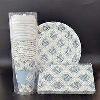 Ensemble de vaisselle jetable pour fête européenne et américaine pour petites filles, design ondulé, papier recyclable, plateau en papier, gobelets de 8 oz
